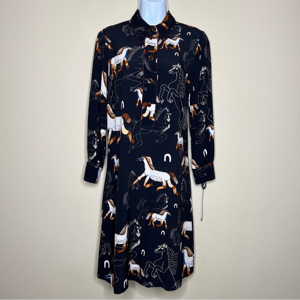 OTTOD’AME Black Horse Print Sheath Dress - Sz 2 - Picture 1 of 12